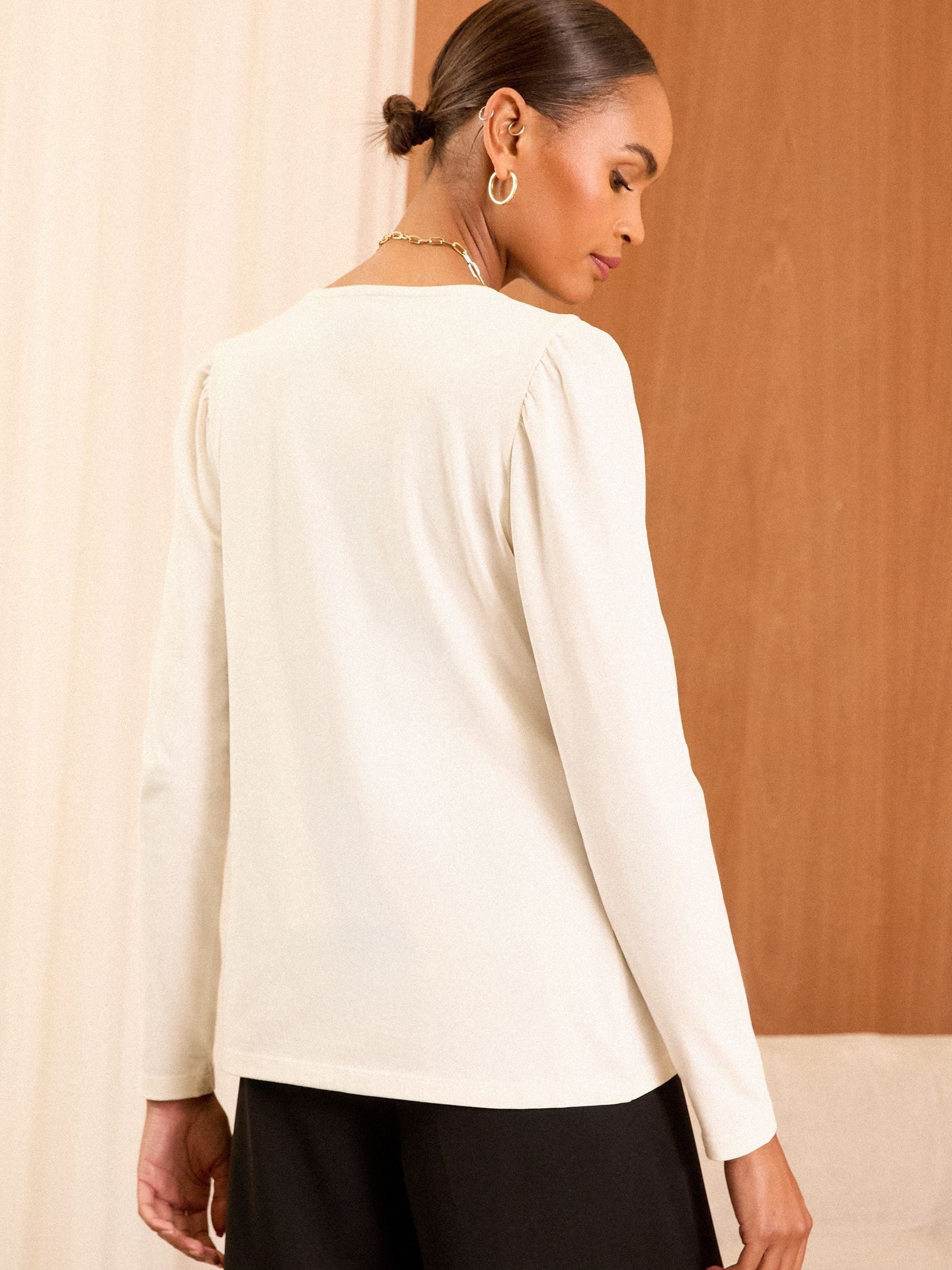 Buy Love & Roses Ivory Petite Scallop V-Neck Long Sleeve Jersey