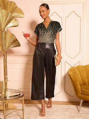 Green Gold Ombre - Love & Roses Sequin Short Roll Sleeve Top - Bild 2 von 4