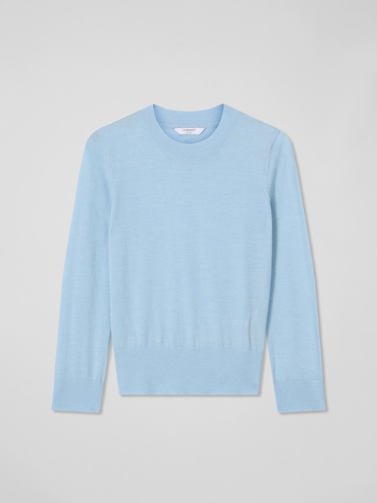 LK Bennett Blue Blue Ashley Powder Blue Wool Cashmere Knitted Jumper - Image 1 of 1 LK Bennett Blue Blue Ashley Powder Blue Wool Cashmere Knitted Jumper - Image 1 of 1