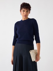 LK Bennett Blue Ashley Wool Cashmere Cashmere Fine Guage Sweater - Image 3 of 4