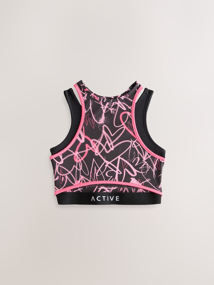 Multi Pink/Black Graffiti Heart Sports Crop Top (5-16yrs) - Image 1 of 5