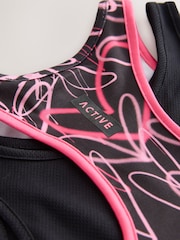 Multi Pink/Black Graffiti Heart Sports Crop Top (5-16yrs) - Image 3 of 5