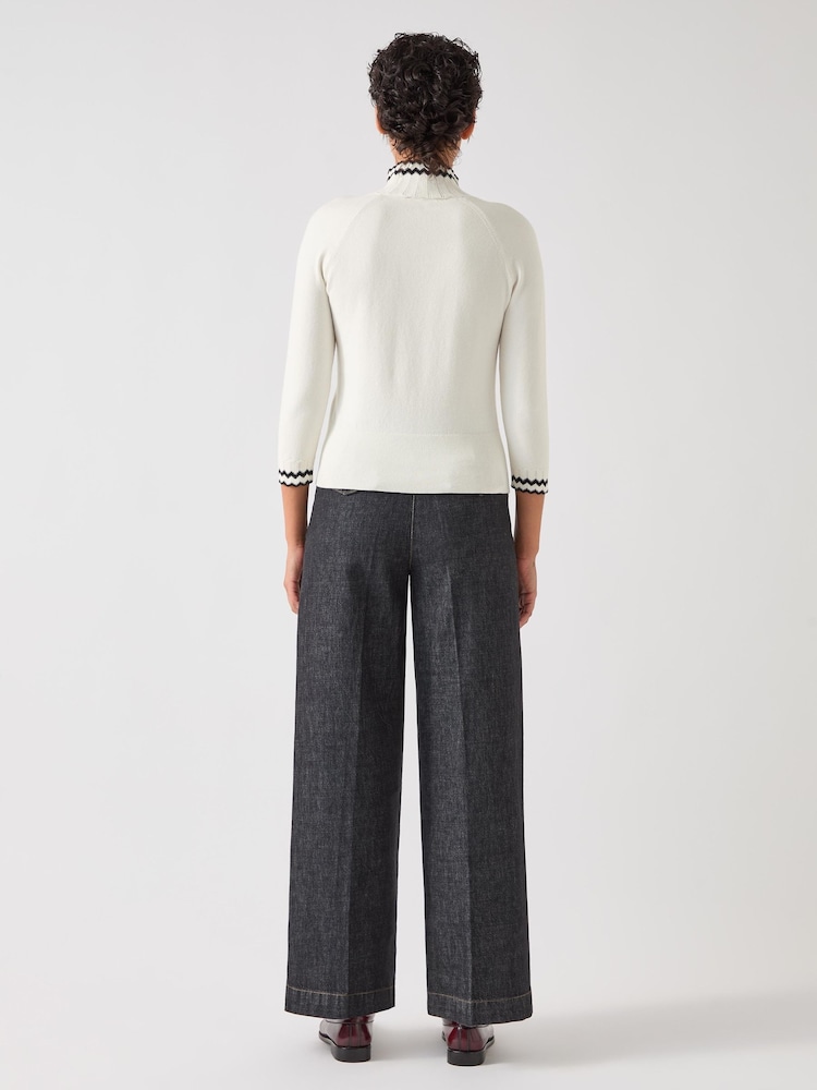 LK Bennett Cream Ethel Zig Zag Fine Merino Sweater - Image 2 of 3 LK Bennett Cream Ethel Zig Zag Fine Merino Sweater - Image 2 of 3