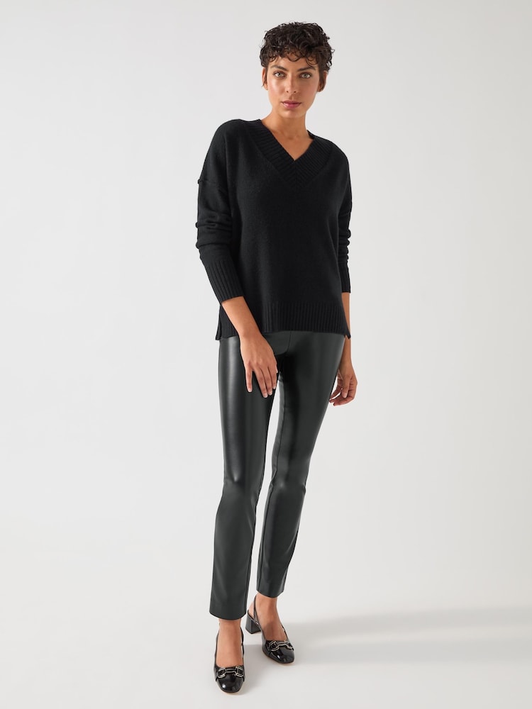 LK Bennett Black Cara Wide V-Neck Warm Long Sleeve Jumper - Image 1 of 4