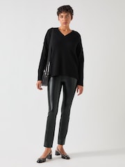 LK Bennett Black Cara Wide V-Neck Warm Long Sleeve Jumper - Image 2 of 4
