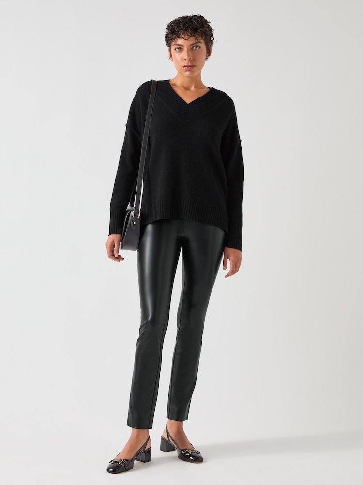 LK Bennett Black Cara Wide V-Neck Warm Long Sleeve Jumper - Image 2 of 4