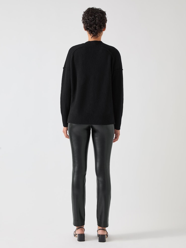 LK Bennett Black Cara Wide V-Neck Warm Long Sleeve Jumper - Image 3 of 4