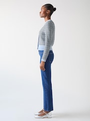 LK Bennett Blue & Navy Cotton Contrast Pattern Short Sleeve Knit Top - Image 2 of 4