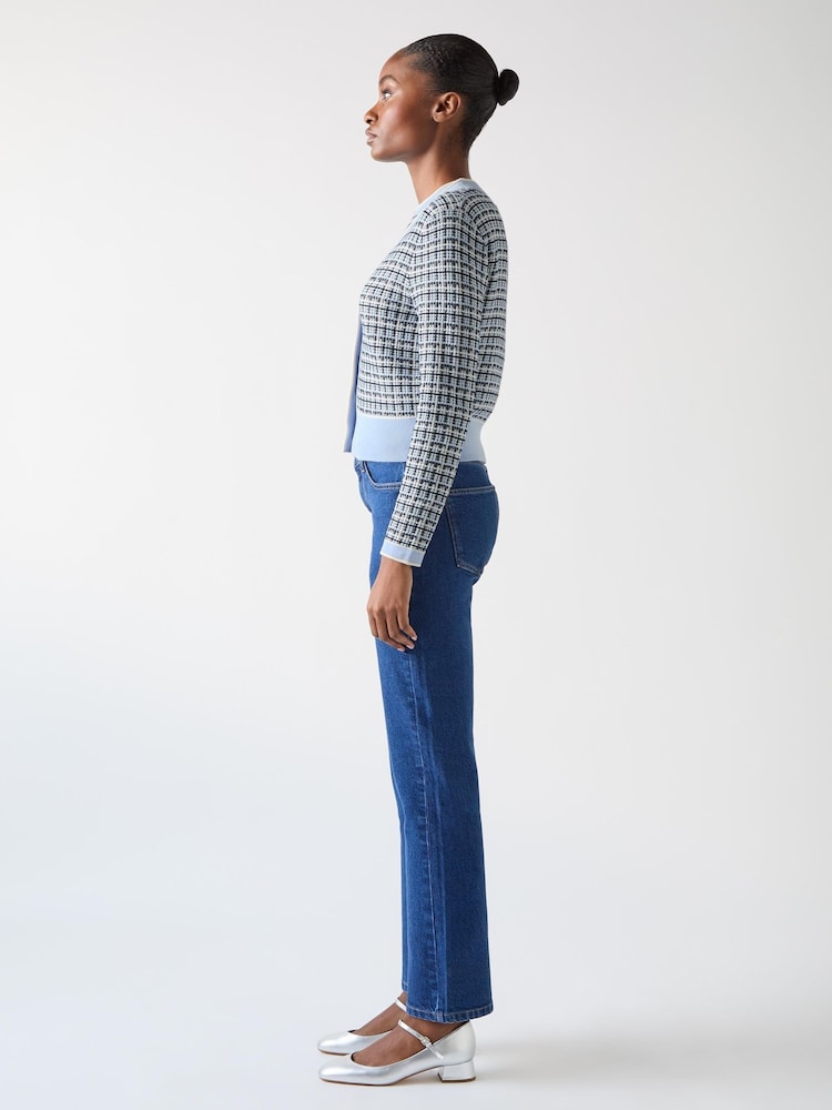 LK Bennett Blue & Navy Cotton Contrast Pattern Short Sleeve Knit Top - Image 2 of 4