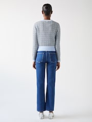 LK Bennett Blue & Navy Cotton Contrast Pattern Short Sleeve Knit Top - Image 3 of 4