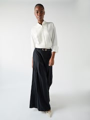LK Bennett Blue & Navy Colette Maxi Pleated Trousers - Image 1 of 4