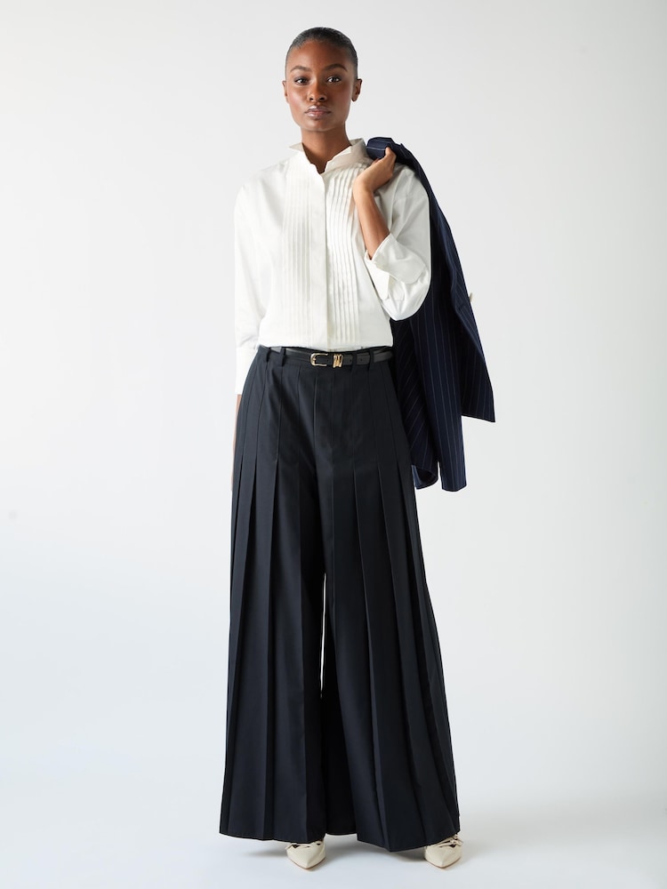 LK Bennett Blue & Navy Colette Maxi Pleated Trousers - Image 2 of 4