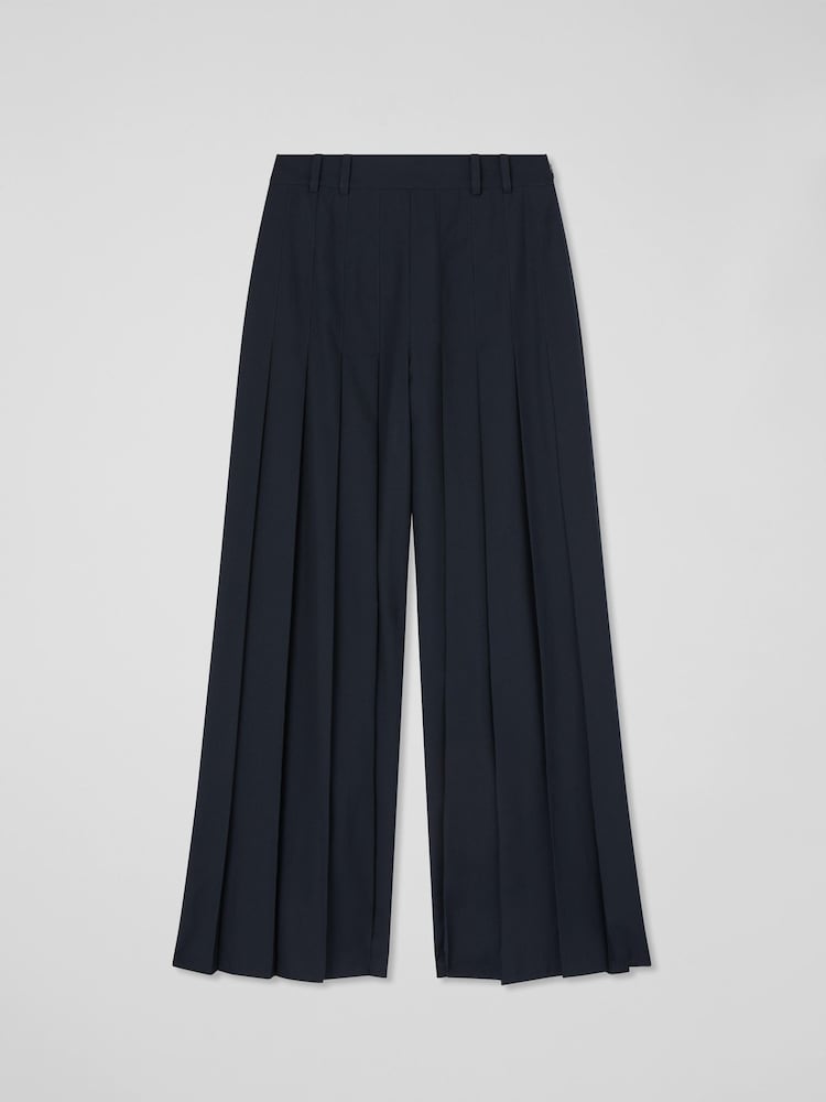 LK Bennett Blue & Navy Colette Maxi Pleated Trousers - Image 4 of 4