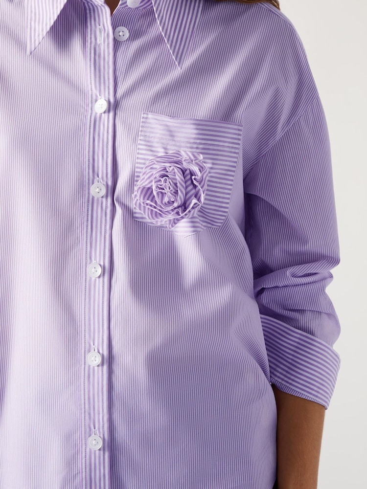 LK Bennett Purple Pip Cotton Stripe Mix Shirt - Image 3 of 3