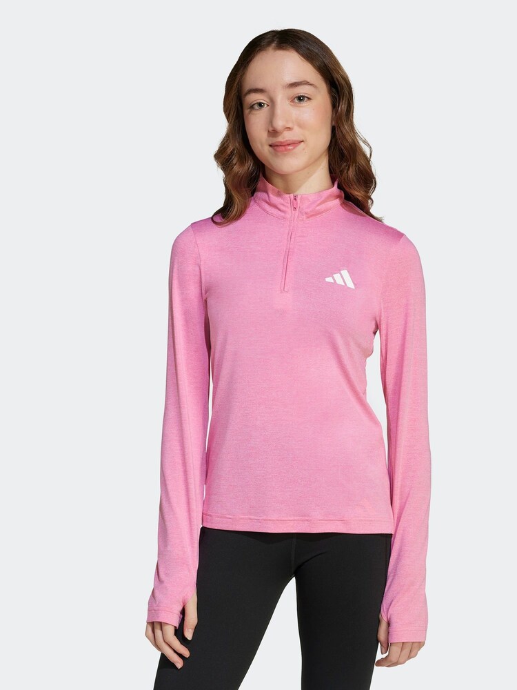 adidas Pink All Sports Favorite 1/4 Zip Long Sleeve Kids Sweat Top - Image 1 of 5 adidas Pink All Sports Favorite 1/4 Zip Long Sleeve Kids Sweat Top - Image 1 of 5