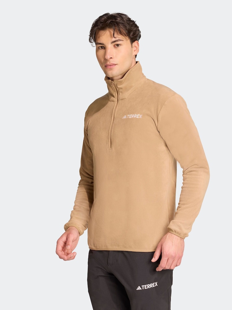 adidas Brown Multi Essentials 1/2 Zip Fleece Jacket - Image 1 of 6
