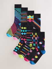 Black Bright Geo Pattern Socks 8 Pack - Image 1 of 12