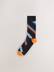 Black Bright Geo Pattern Socks 8 Pack - Image 2 of 12