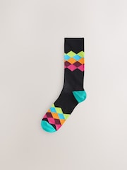 Black Bright Geo Pattern Socks 8 Pack - Image 3 of 12