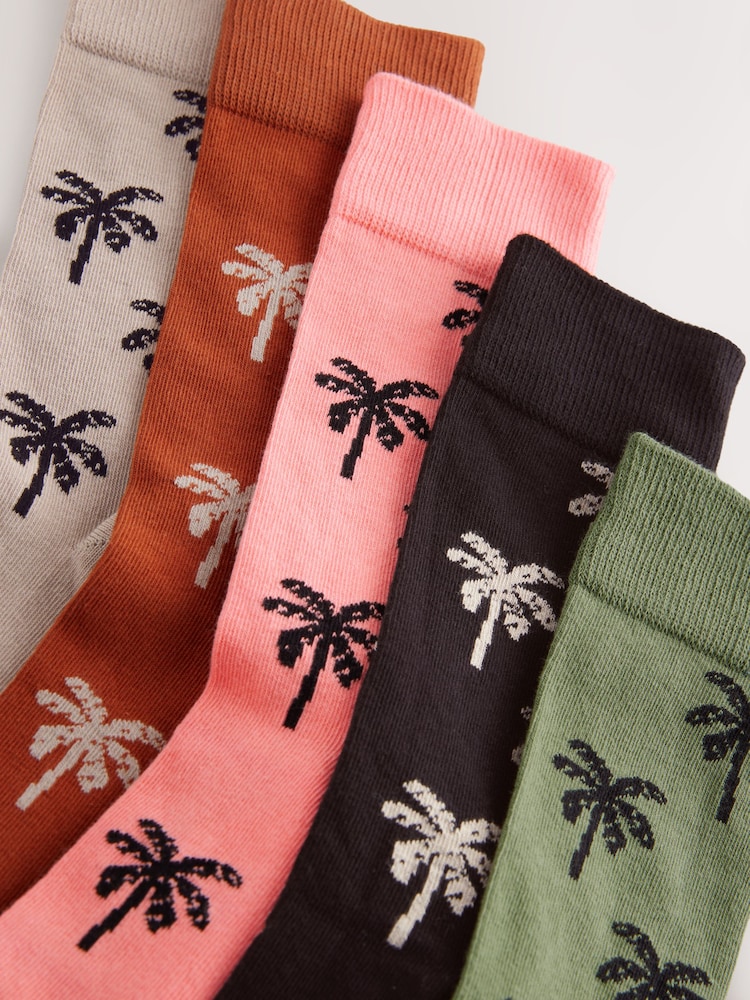 Neutral/Grün Sommer-Palmenmotiv - Gemusterte Socken, 5er-Pack - Bild 8 von 8 Neutral/Grün Sommer-Palmenmotiv - Gemusterte Socken, 5er-Pack - Bild 8 von 8