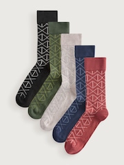 Red/Blue/Green Pattern Socks 5 Pack - Image 1 of 8