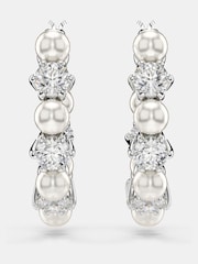 Swarovski Silver Tone Crystal Pearl Matrix Hoop Earrings - Image 3 of 6