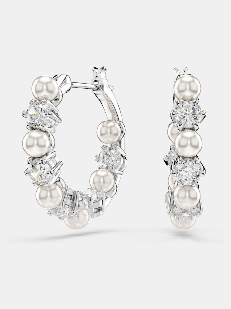 Swarovski Silver Tone Crystal Pearl Matrix Hoop Earrings - Image 6 of 6