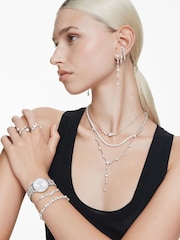 Swarovski Silver Tone Rhodium Plated Crystal Pearl Constella Drop Earrings - Image 2 of 6