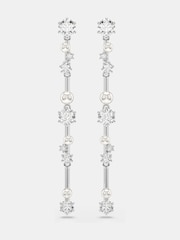 Swarovski Silver Tone Rhodium Plated Crystal Pearl Constella Drop Earrings - Image 3 of 6