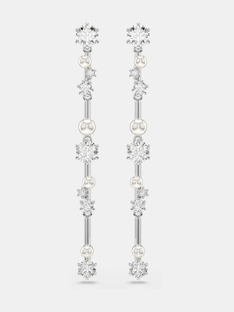 Swarovski Silver Tone Rhodium Plated Crystal Pearl Constella Drop Earrings - Image 3 of 6