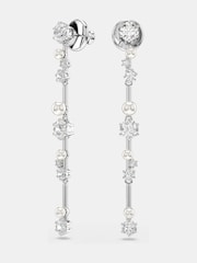 Swarovski Silver Tone Rhodium Plated Crystal Pearl Constella Drop Earrings - Image 4 of 6