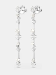 Swarovski Silver Tone Rhodium Plated Crystal Pearl Constella Drop Earrings - Image 5 of 6