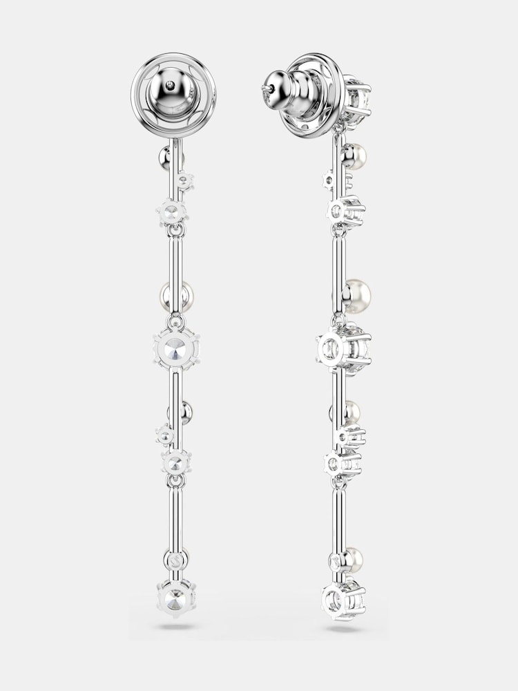 Swarovski Silver Tone Rhodium Plated Crystal Pearl Constella Drop Earrings - Image 6 of 6