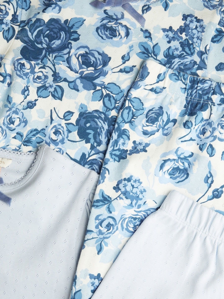Monsoon Blue Pointelle 100% Cotton Pyjamas Set 2 Pack - Image 3 of 4
