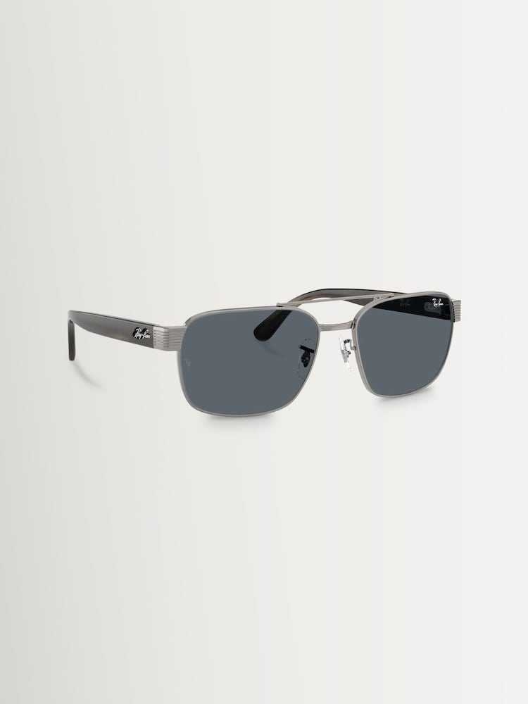 Fin-Nor Men's Silver/Matte Charcoal Stripe Sunglasses | Rectangular Frame, Grey Lenses | Size L, 59-44-14-127mm