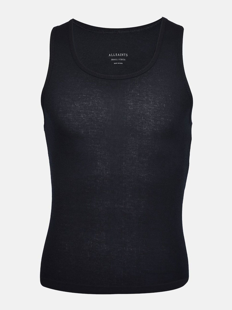 AllSaints Black Ribbed 100% Cotton Tanks 2 Pack - Image 2 of 5