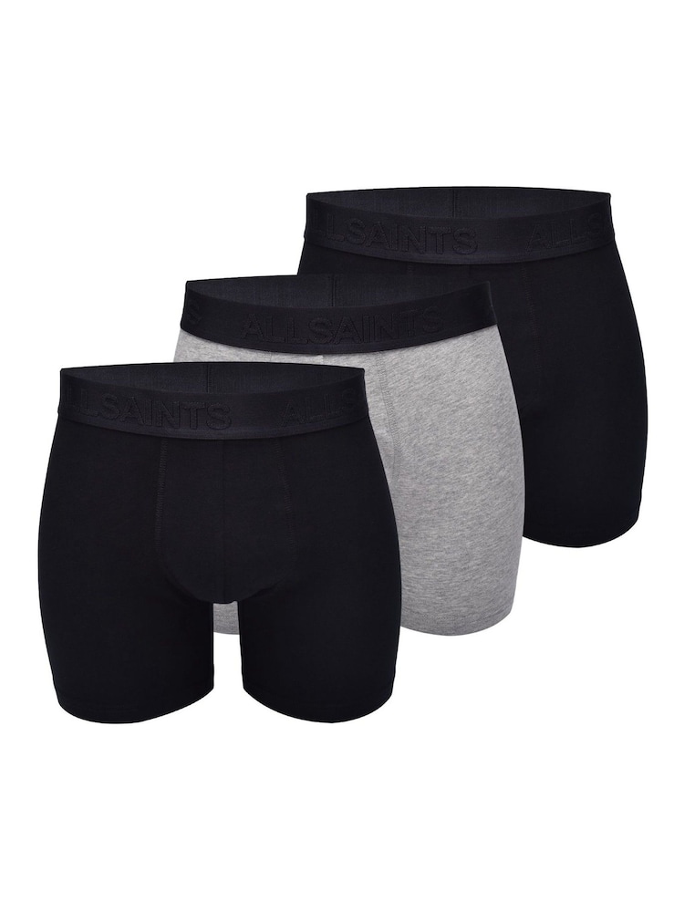 AllSaints Dark Black Cotton Boxers (Contour Pouch) 3 Pack - Image 1 of 6