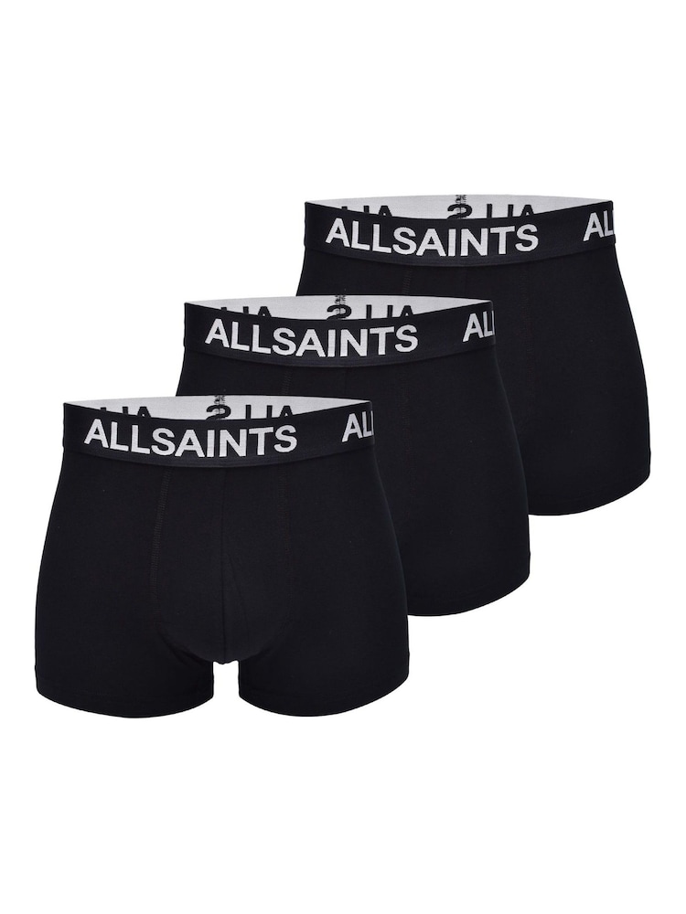 AllSaints Dark Black Cotton Boxers 3 Pack - Image 1 of 5