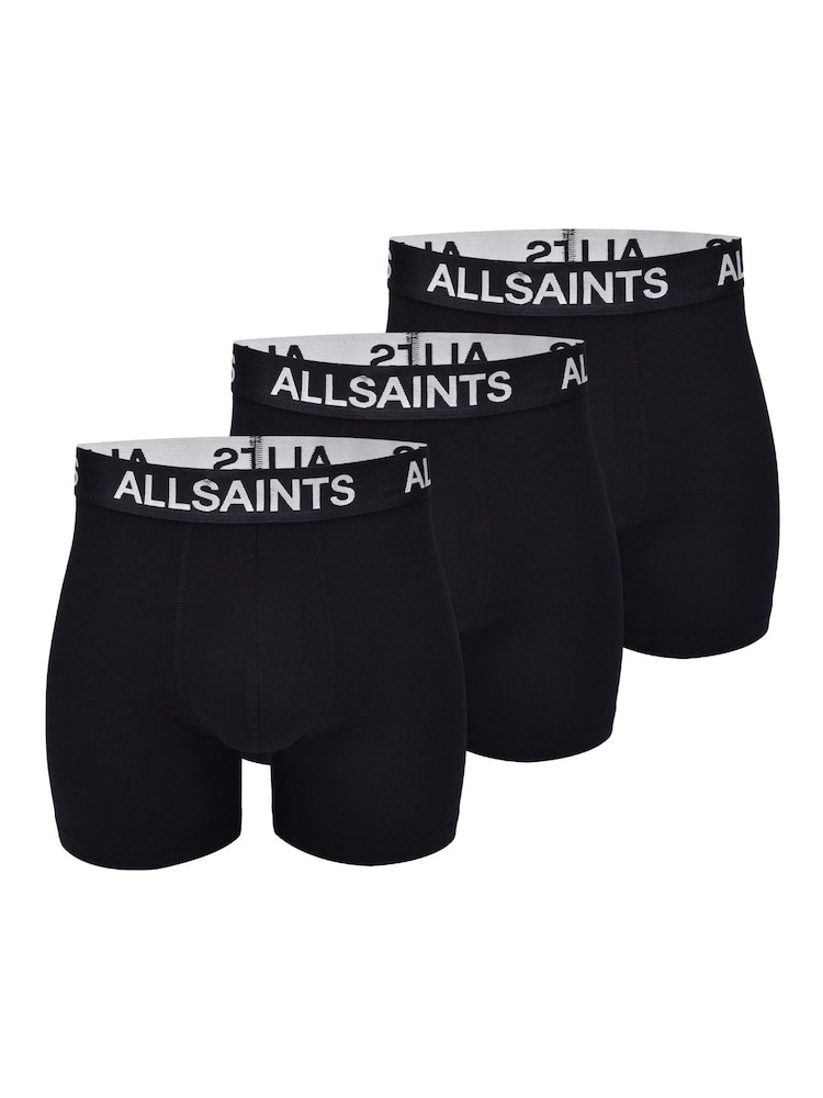 Черный - AllSaints Cotton Boxers (Contour Pouch) 3 Pack - Image 1 of 5