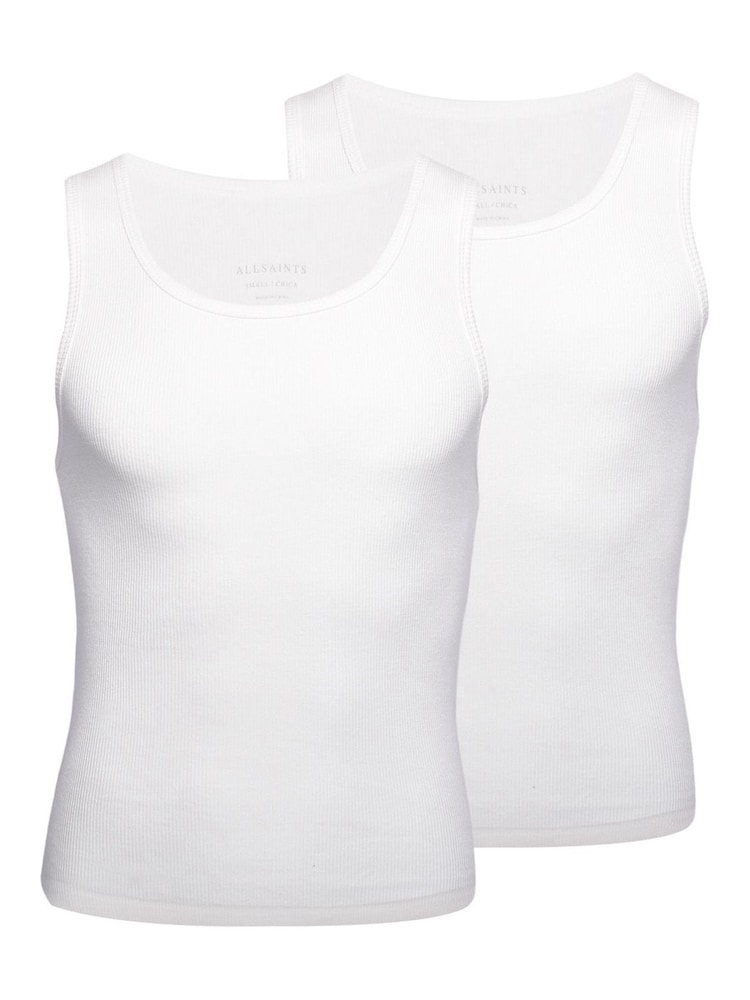 Blanco - AllSaints Ribbed 100% Cotton Tanks 2 Pack - Imagen 1 de 4