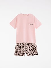 Lipsy Pink Leopard Printed Jersey Cotton Pyjamas 2 Pack (5-16yrs) - Image 3 of 4