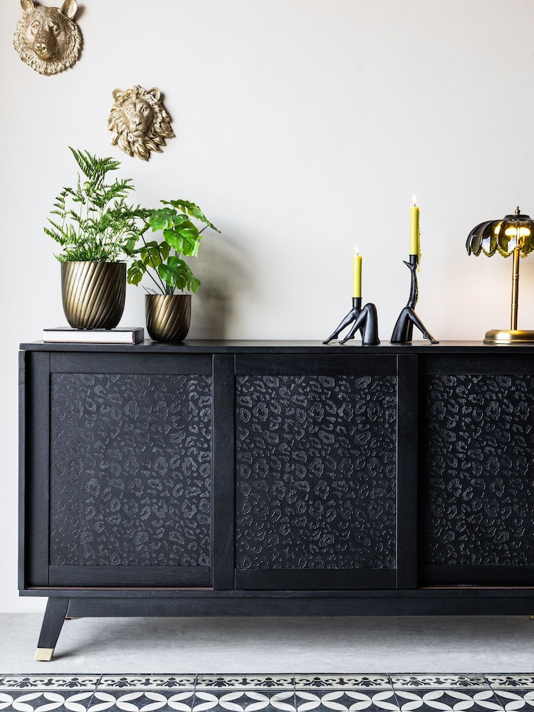Rockett St George Black Mango Wood Leopard Print Large Sideboard - Image 1 of 8