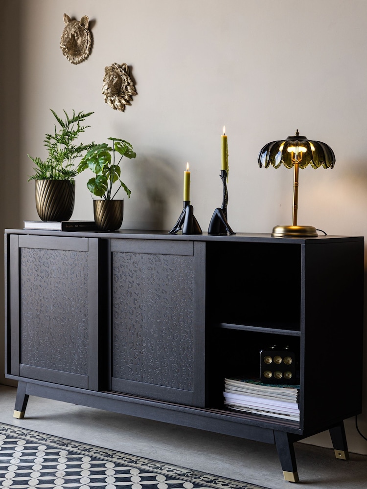 Rockett St George Black Mango Wood Leopard Print Large Sideboard - Image 2 of 8