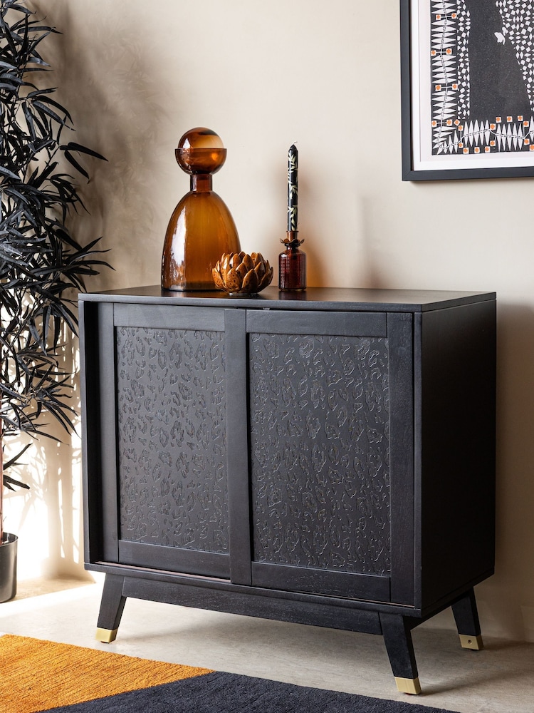 Rockett St George Black Mango Wood Leopard Print Small Sideboard - Image 1 of 8