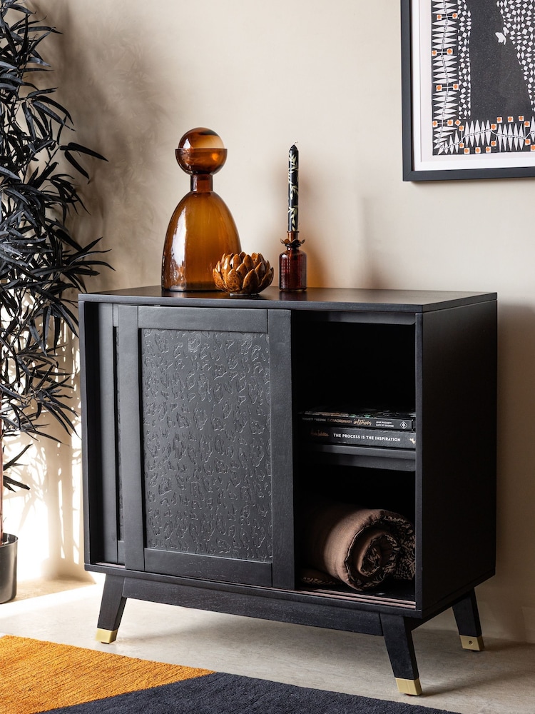 Rockett St George Black Mango Wood Leopard Print Small Sideboard - Image 2 of 8