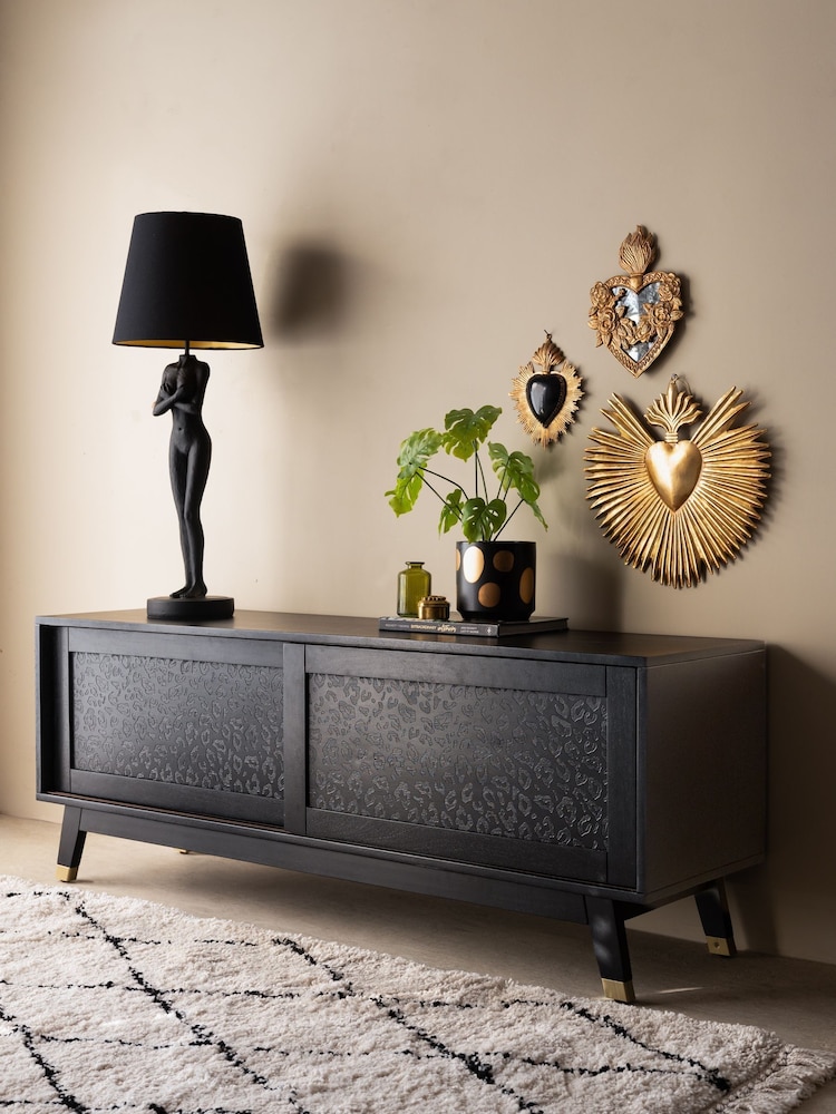 Rockett St George Black Mango Wood Leopard Print TV Unit - Image 1 of 7