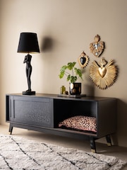 Rockett St George Black Mango Wood Leopard Print TV Unit - Image 2 of 7