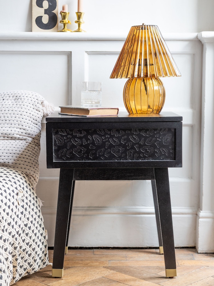 Rockett St George Black Leopard Print Bedside Table - Image 1 of 6