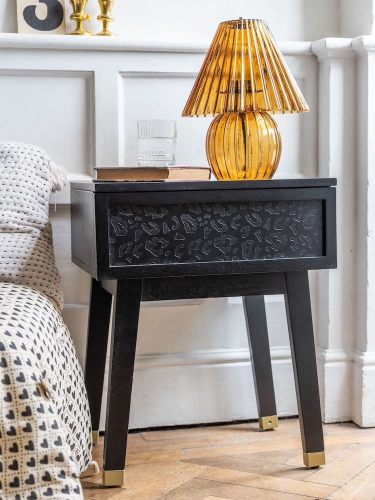 Rockett St George Black Leopard Print Bedside Table - Image 2 of 6