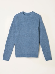 FatFace Calder Light Vintage Blue Crew Neck Knitted Jumper - Image 1 of 5